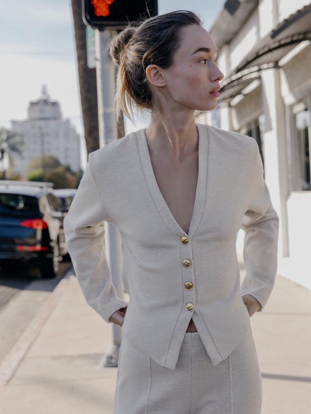 Zara Soft Button Beige Cardigan Gold Buttons - size medium - Picture 5 of 10